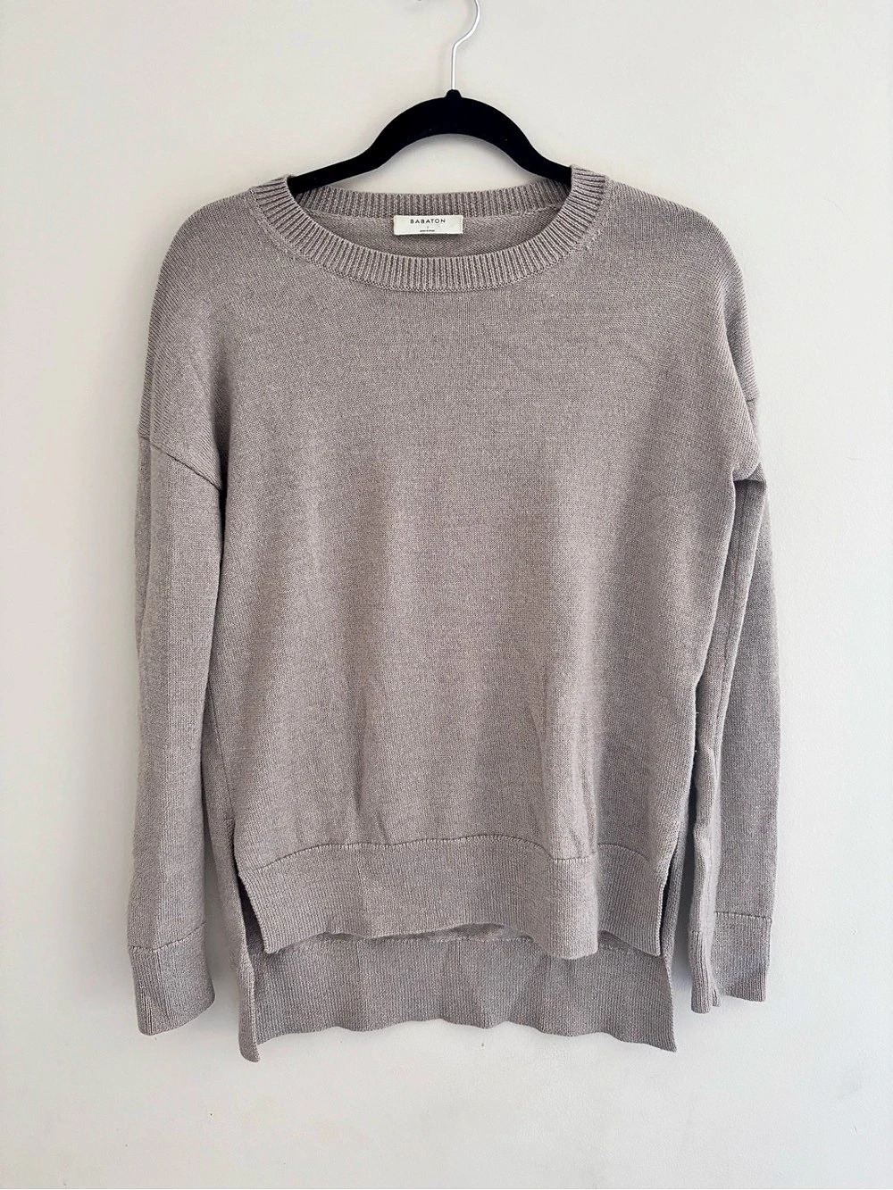 Babaton Ribbed Knit Cropped Sweater Merino Wool Sweater in Brown